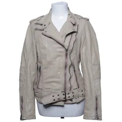 Veste de motard (Beige) de Hollies Coton, Cuir, Polyester