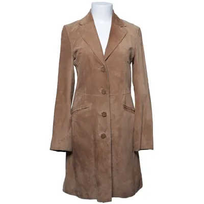 Veste longue en cuir (Beige) de H&M Acétate, Daim