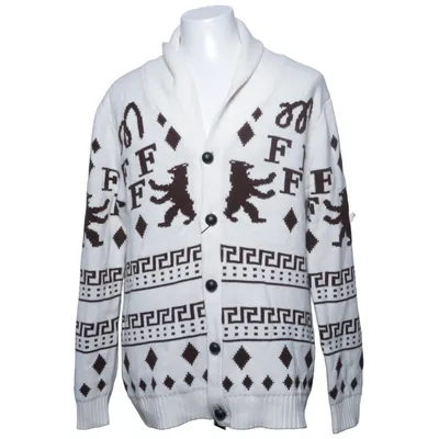 Cardigan (White, Brown) from Mouli Cotton, Polyamide, Wool