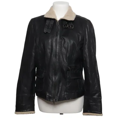 Veste en peau de mouton retournée (Noir) de Ricano Coton, Cuir, Polyester