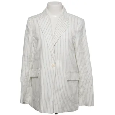 Blazer (White, Blue) from Mango Cotton, Linen, Polyester
