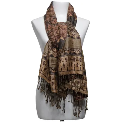 Écharpe (Marron, Noir) de Pashmina Cachemire, Soie