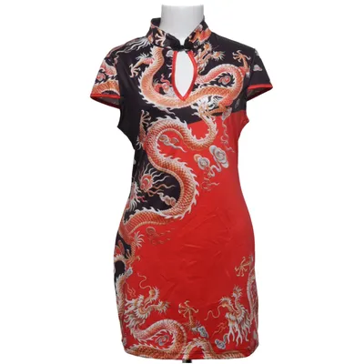 Cheongsam (Rot, Schwarz, Mehrfarbig) von Shein Elasthan, Polyester