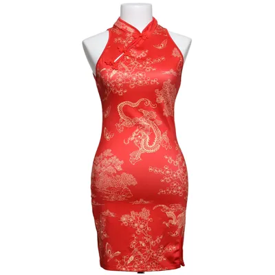 Cheongsam (Red, Gold) from Temu Elastane, Polyester