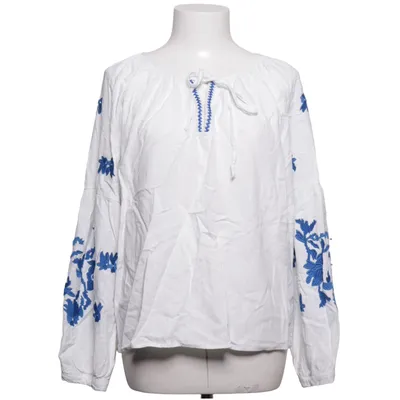 Blouse (White, Blue) from Musy Muse Cotton, Linen