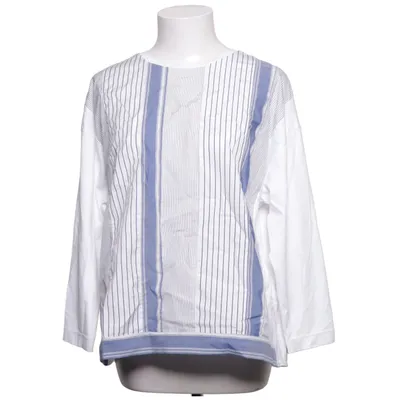 Langærmet t-shirt (Hvid, Blå) fra Plus Plus Bomuld, Polyester, Viscose