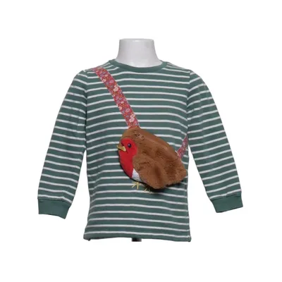 T-shirt à manches longues (Vert, Blanc) de Mini Boden Coton, Fausse fourrure, Polyester