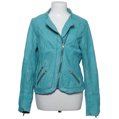 Leather jacket (Turquoise) from Montes Cotton, Leather, Polyester