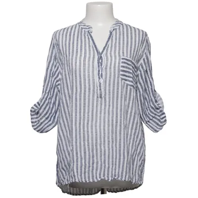 Blouse (Blue, White) from New Collection Cotton, Linen