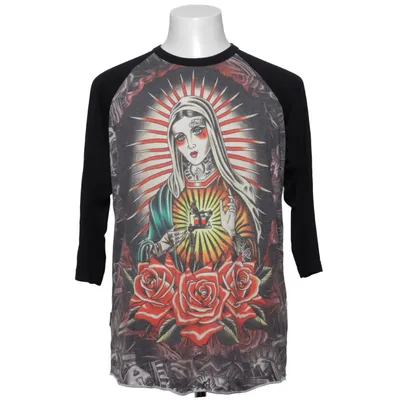 Baseball T-shirt (Black, Multicolored) from Liquor Brand Polyester, Viscose