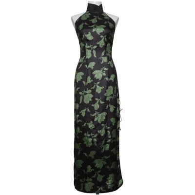 Halterneck-kjole (Sort, Grøn) fra Am Lul Polyester