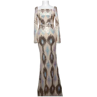 Aftonklänning (Beige, Silverfärgad, Guldfärgad) från Miss Ord Bomull, Polyester