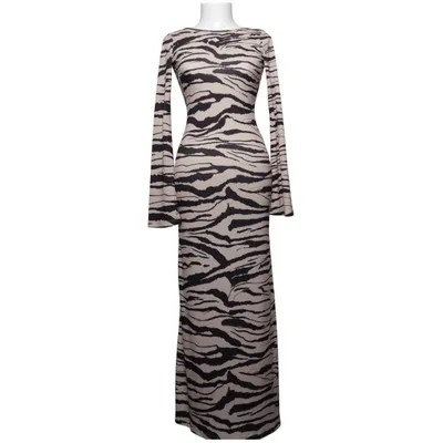 Maxikjole (Beige, Sort) fra Bershka Elastan, Polyester