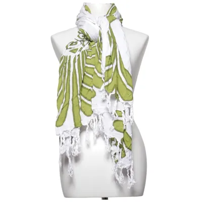 Shawl (White, Green) Viscose