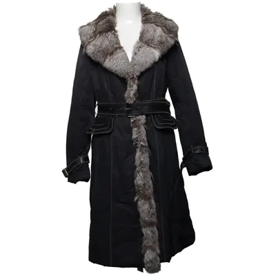 Winterjas (Zwart) van Alexandra Katoen, Vossenbont, Metallvezel, Polyamide, Polyester, Konijnenbont