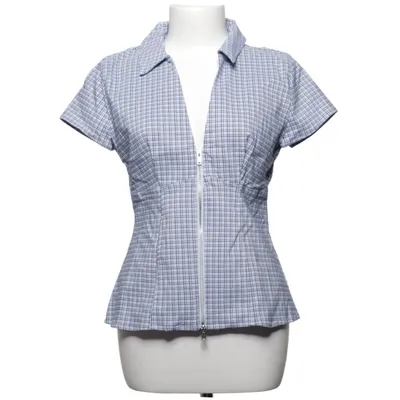 Short sleeve shirt (Blue, White) from Bershka Polyamide, Viscose