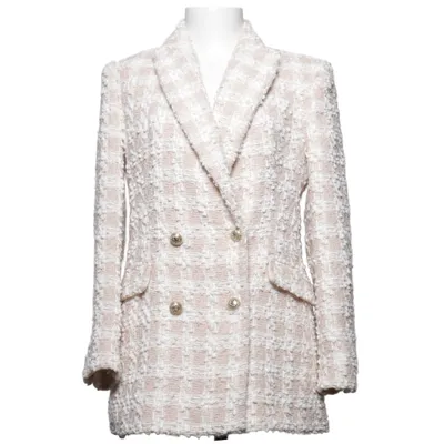 Blazer (Beige, Wit) van Zara Acetaat, Polyester