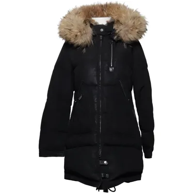 Parkas (Svart) från Cedrico Dun, Fjädrar, Skinn, Polyester, Kaninpäls