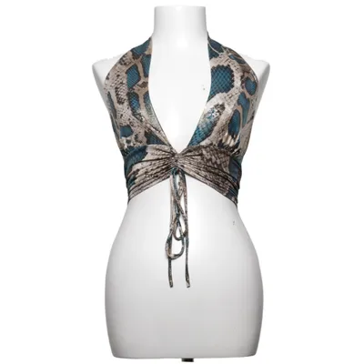Halterneck top (Blå, Guld, Flerfarvet) fra Fashion Nova Elastan, Polyester