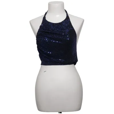 Halter neck top (Blue, Black) from NA-KD Elastane, Metallic fiber, Polyamide