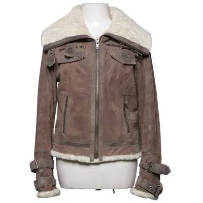Shearlingjakke (Brun, Hvid) fra Rockandblue Akryl, Polyester, Ruskind, Læder