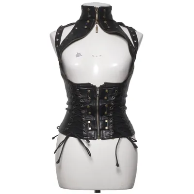 Corset (Black) from Punk Rave Cotton, Leather, Polyester