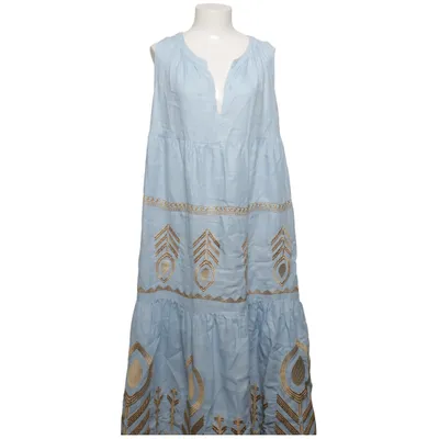 Jurk (Blauw, Goud) van Greek Archaic Kori Linnen, Polyester