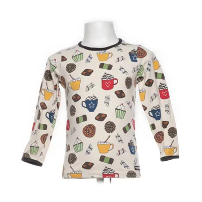 Långärmad t-shirt (Beige, Flerfärgad) från Villervalla Elastan, Ekologisk bomull