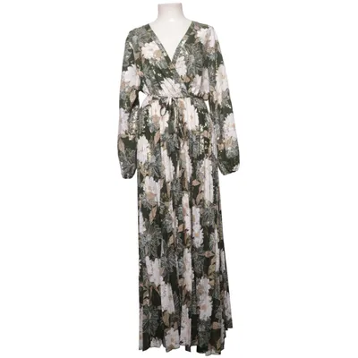 Maxi dress (Green, White, Gold) from Leana Mode Elastane, Polyester