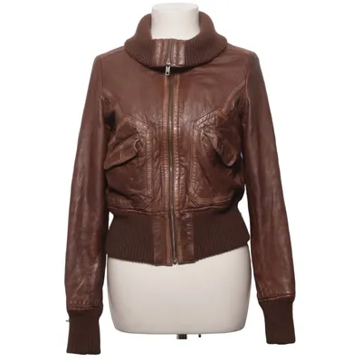 Leather jacket (Brown) from H&M Acrylic, Leather, Polyester