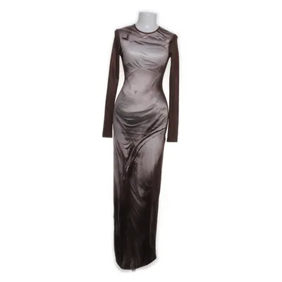 Långklänning (Brun, Vit) Polyester, Elastan