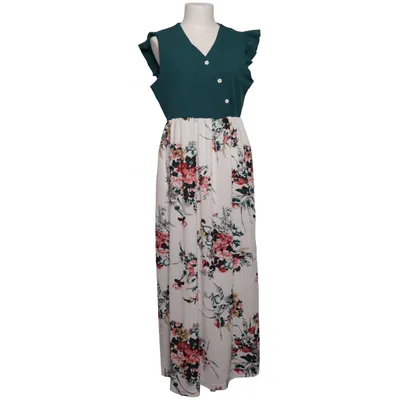 Maxi dress (Green, White, Multicolored) from PatPat Elastane, Polyester
