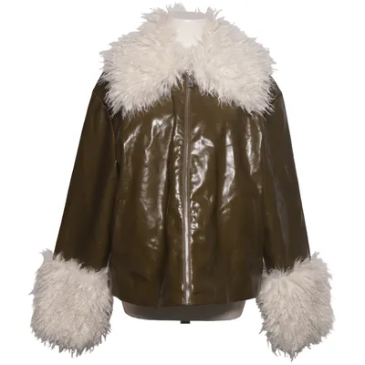 Shearlingjakke (Grøn, Hvid) fra Primark Kunstpels, Polyester, Polyurethan
