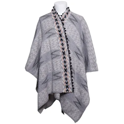Poncho (Gray, Black, White) from Mystery Jane Acrylic, Nylon, Polyester