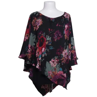 Poncho (Sort, Flerfarvet) fra Kriss Polyester, Viscose