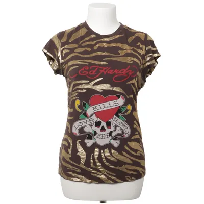 T-shirt (Brown, Gold, Multicolored) from Ed Hardy Cotton, Elastane