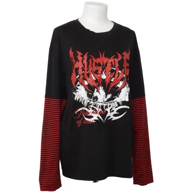 Långärmad t-shirt (Svart, Röd, Flerfärgad) från Romwe Polyester