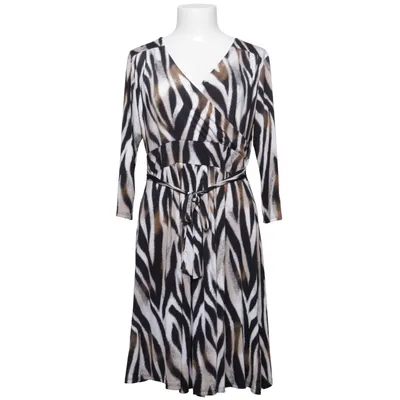 Jurk (Zwart, Wit, Bruin) van Joy s Elastaan, Polyester