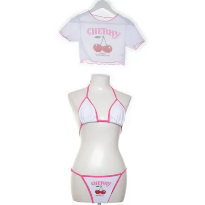 Swim set (Cherry, sexy ,hot, Set, festival, bikini, trending, tiktok, y2k, club ,festival , hello Kitty, swimming, swim ,beach,summer ) Elastane, Polyester