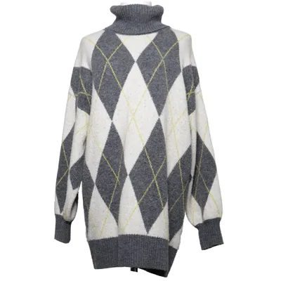 Rollkragenpullover (Grau, Weiß, Gelb) von Pringle Of Scotland x H&M Polyester, Acryl, Wolle, Elasthan