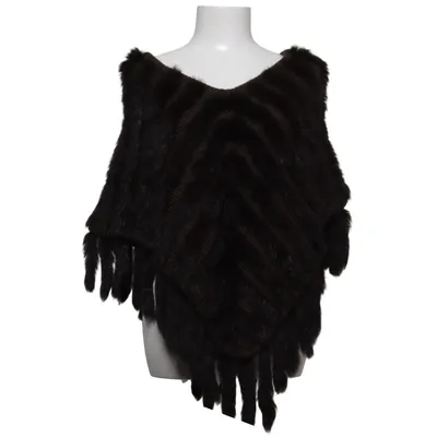 Poncho (Marron) de Hallhuber Trend Acrylique, Fourrure de lapin