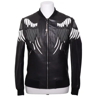 Bomber jacket (Black, White) from Valentino Leather, Polyester