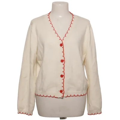 Cardigan (White, Red) from Daphnea Acrylic, Modal, Nylon, Polyester