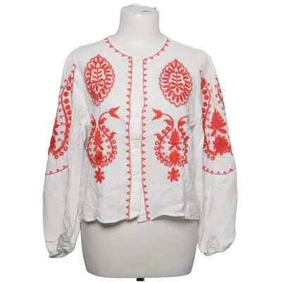 Blouse (Blanc, Rouge) de Zara Coton, Lin, Viscose