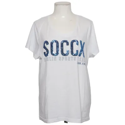 T-shirt (White, Blue) from Soccx Cotton, Polyester
