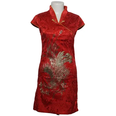 Cheongsam (Röd, Guldfärgad) från Zhi Zi Hua Hai Bomull, Polyamid, Polyester
