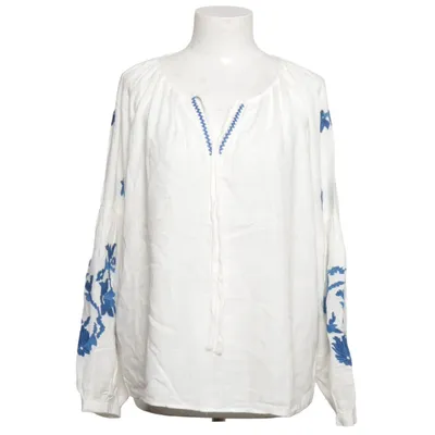 Blouse (White, Blue) from Amelia Cotton, Linen