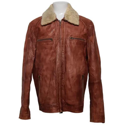 Leren jack (Bruin) van Saki Collection Katoen, Leer, Polyester