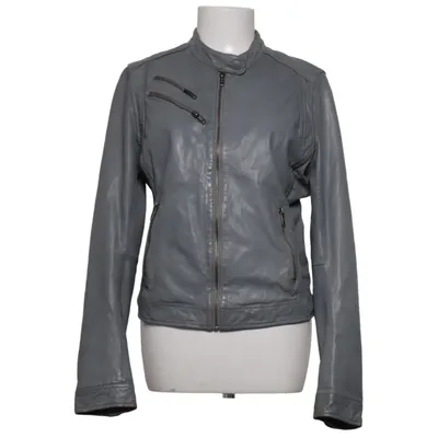 Leather jacket (Gray) from BZR by Bruuns Bazaar Cotton, Leather, Polyester