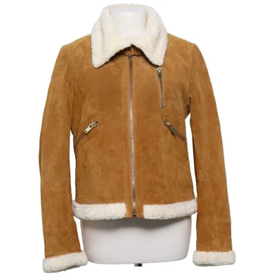 Shearling Jacke (Braun, Weiß) von Zara Woman Leder